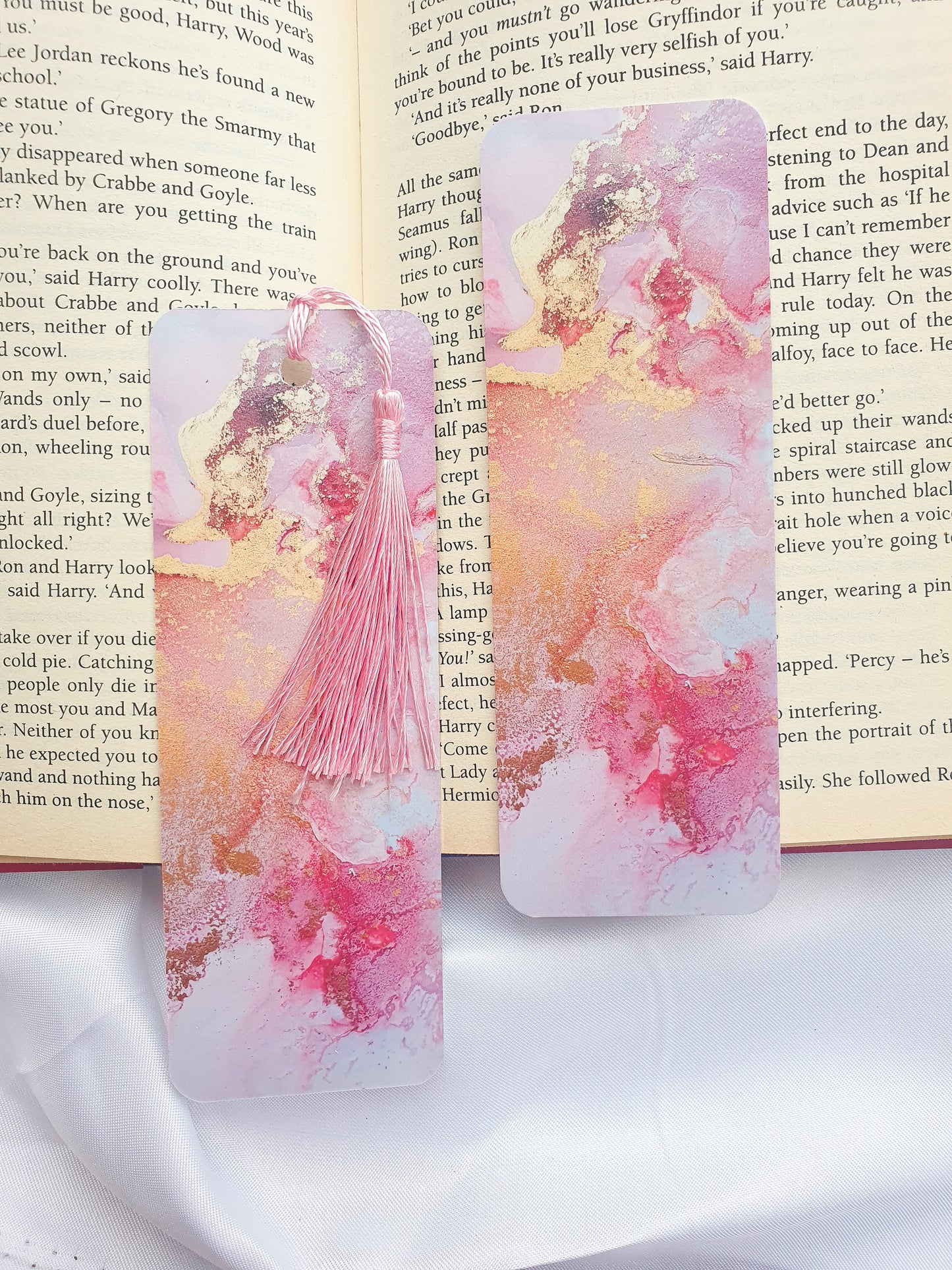 Pink Alcohol Ink bookmark.