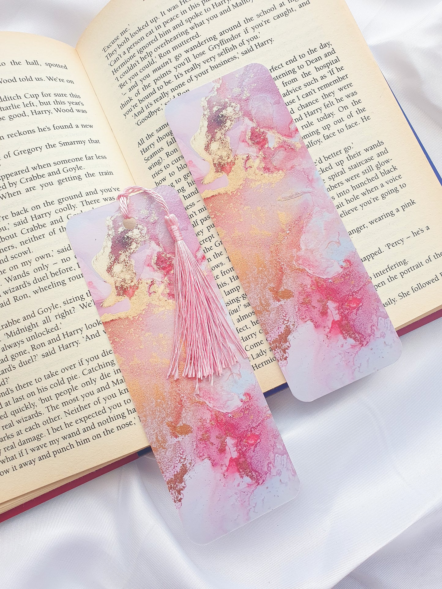 Pink Alcohol Ink bookmark.