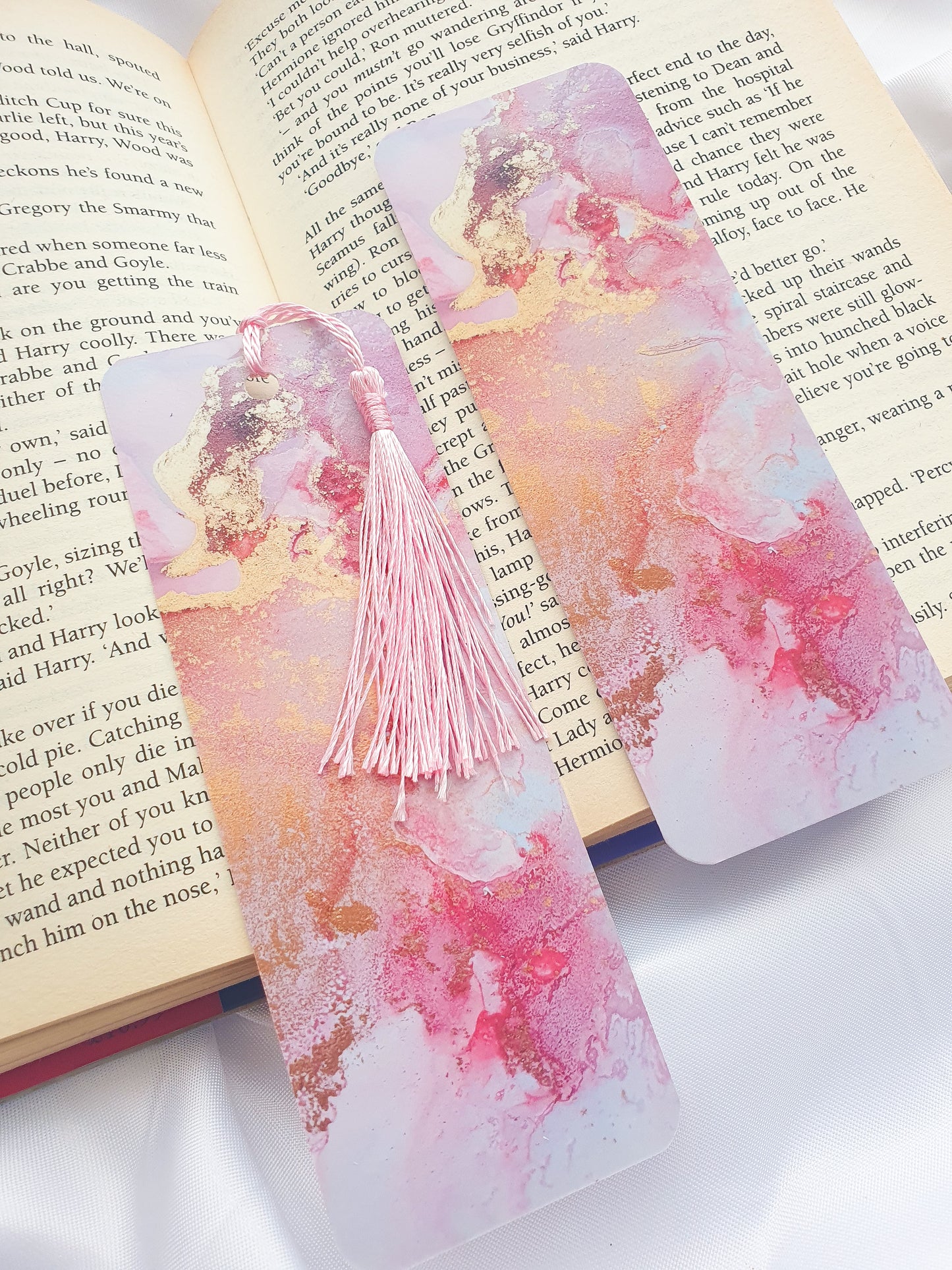 Pink Alcohol Ink bookmark.