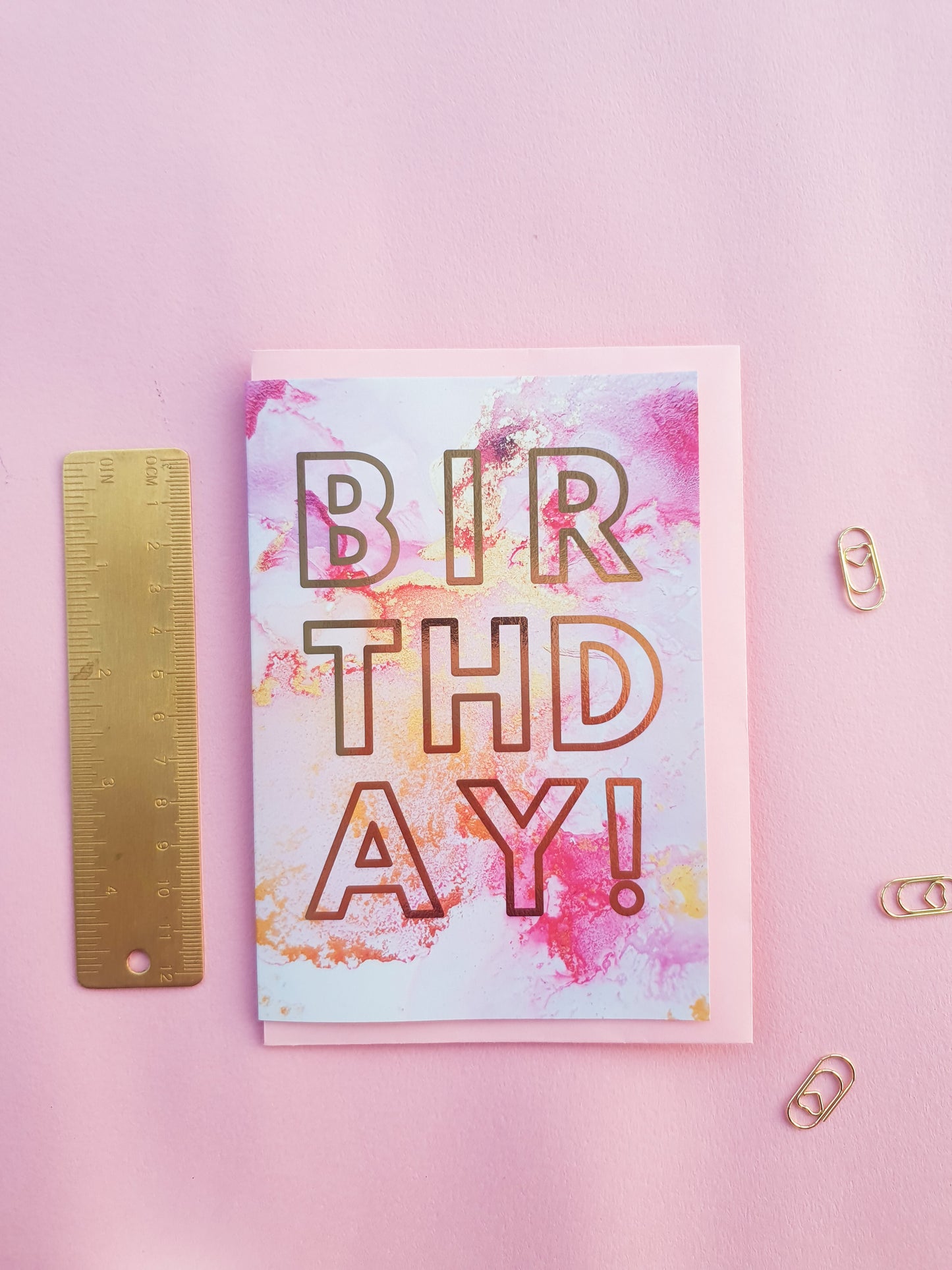 Happy Birthday - Greeting Card - Pink Marble - Gold Foiling - A6