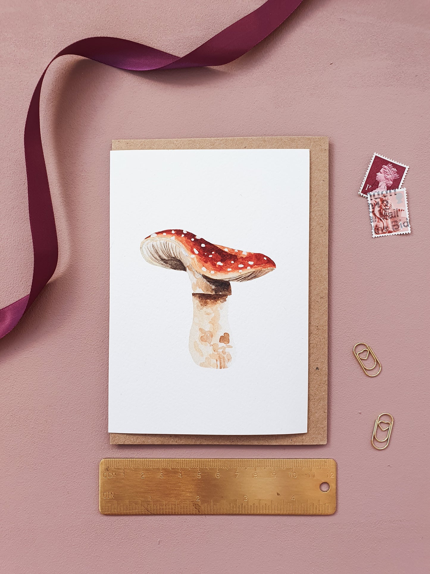 Brown Mushroom Watercolour Greeting Card