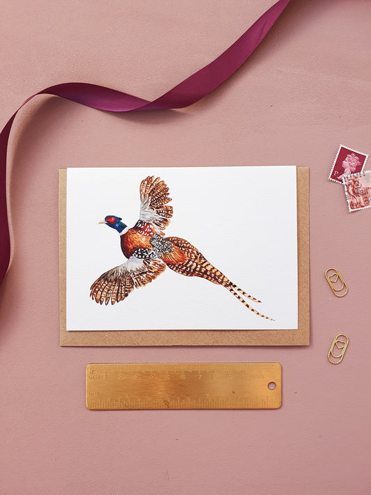Flying Pheasant Watercolour Greeting Card