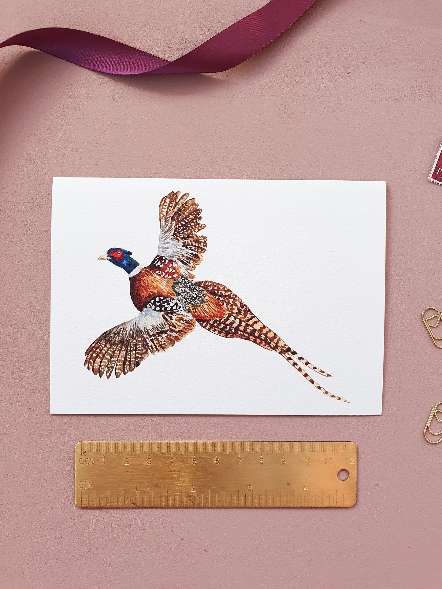 Flying Pheasant Watercolour Greeting Card